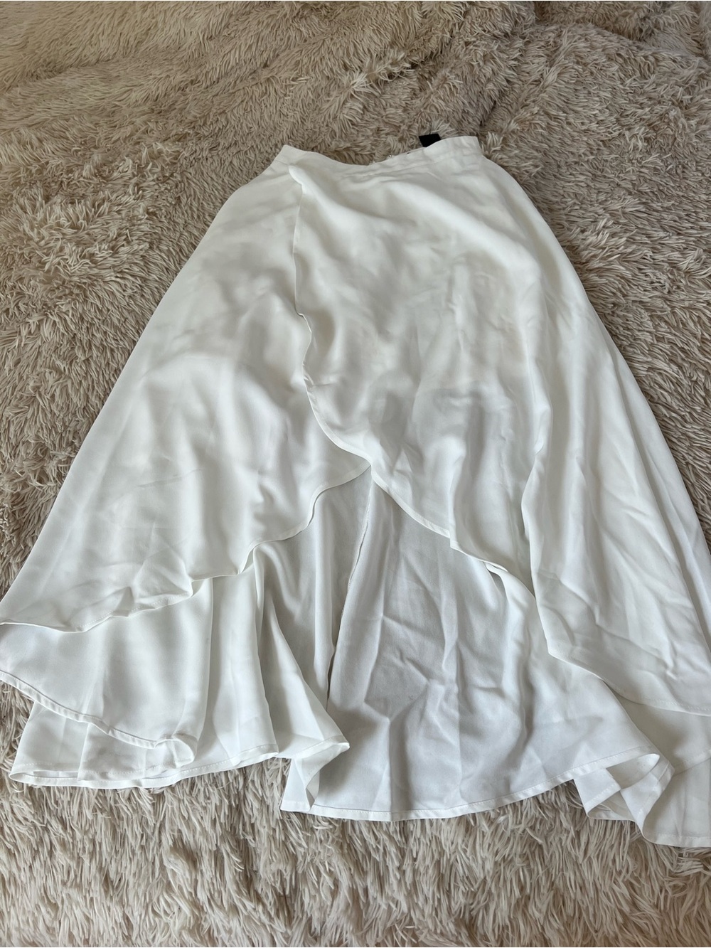 Lulu's White Asymmetrical Ruffle Midi Skirt